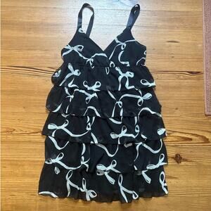 Old Navy‎ black tiered chiffon babydoll ruffle bow mini dress SIZE M